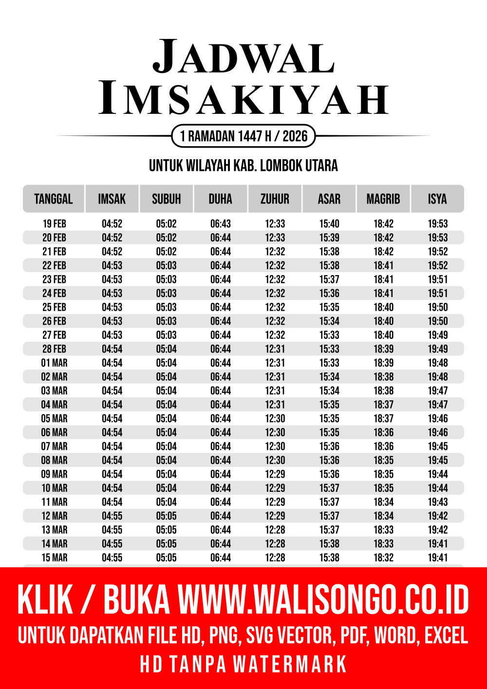 Desain Jadwal imsak Kab. Lombok Utara 2026