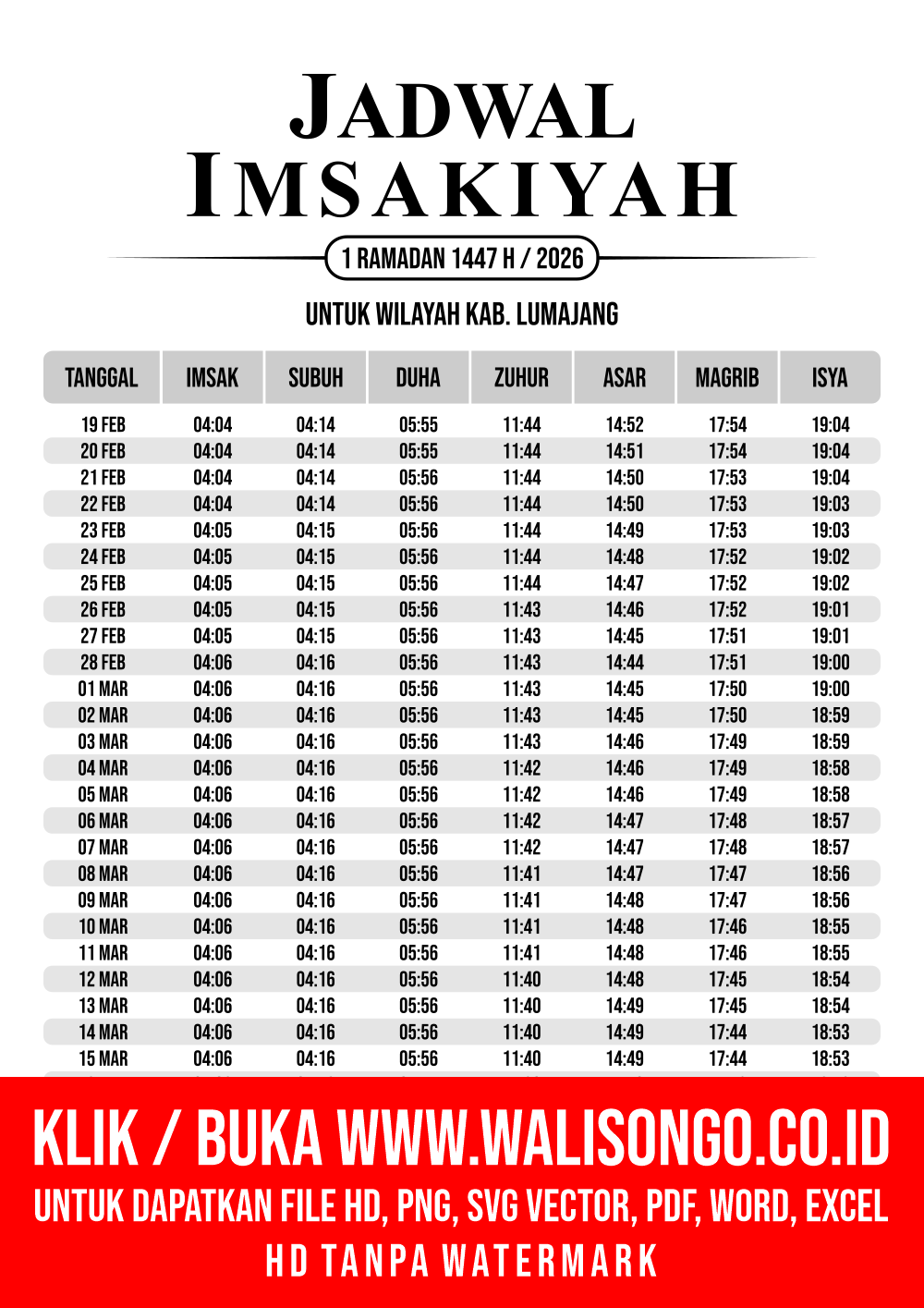 Desain Jadwal imsak Kab. Lumajang 2026