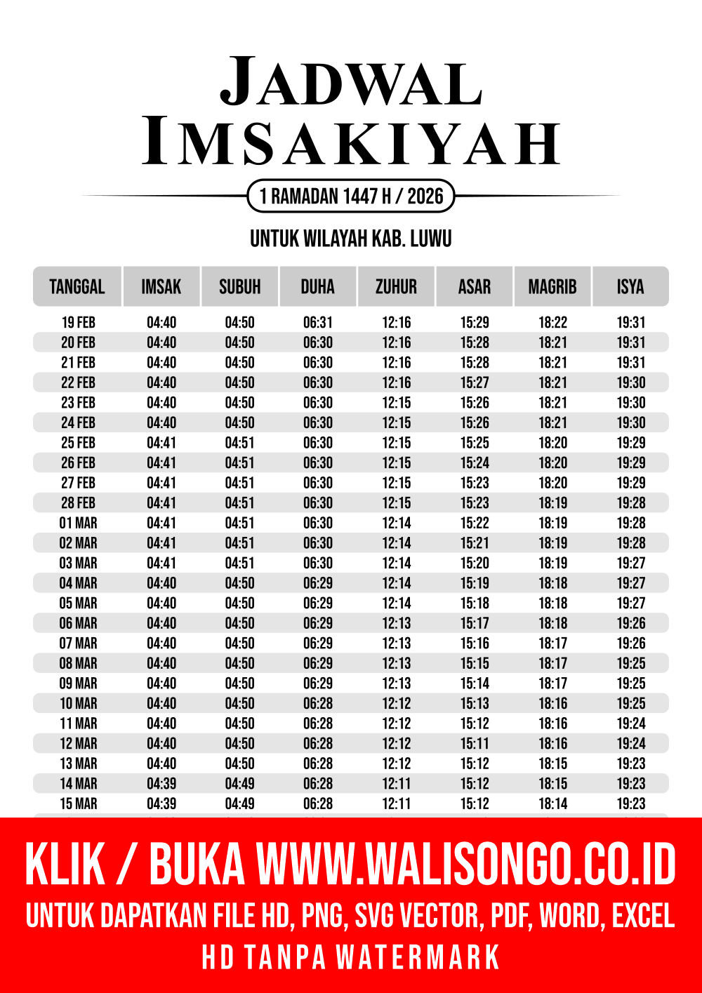 Desain Jadwal imsak Kab. Luwu 2026