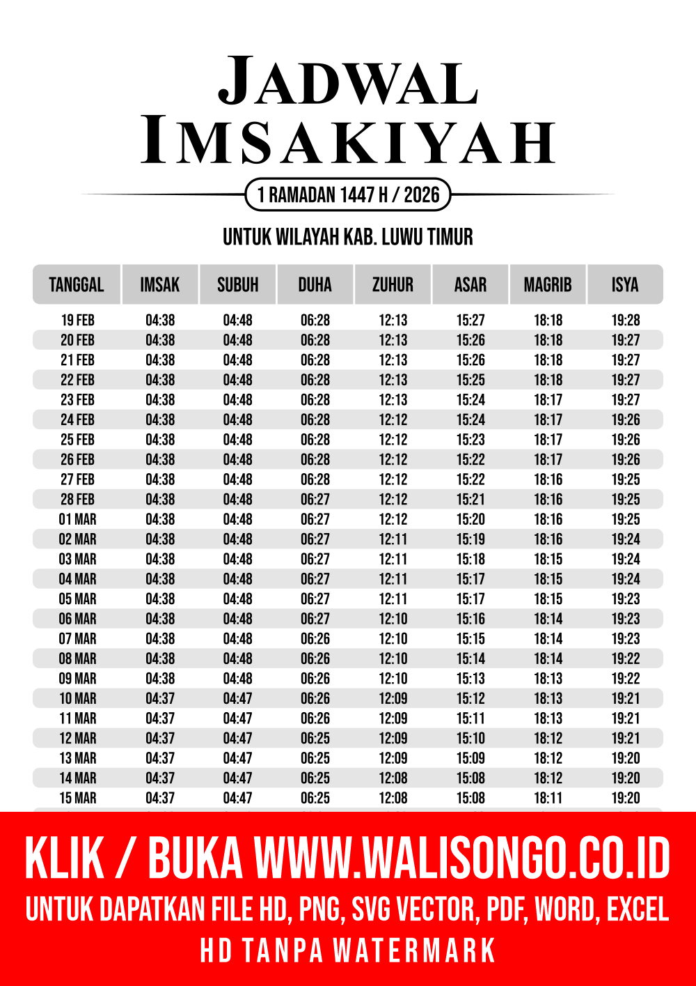 Desain Jadwal imsak Kab. Luwu Timur 2026