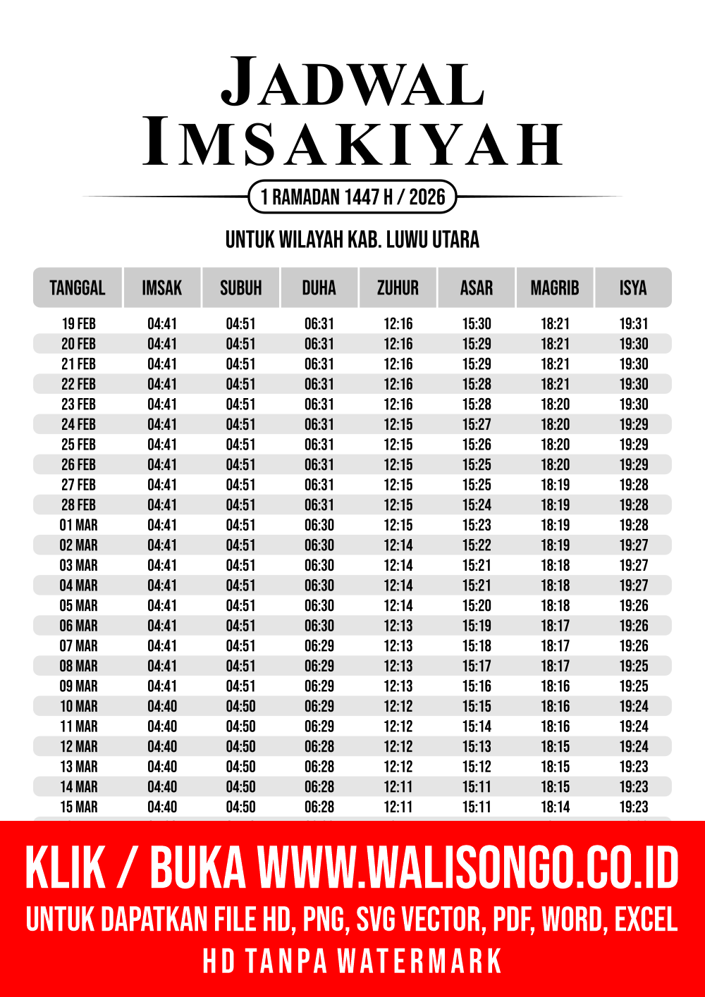 Desain Jadwal imsak Kab. Luwu Utara 2026