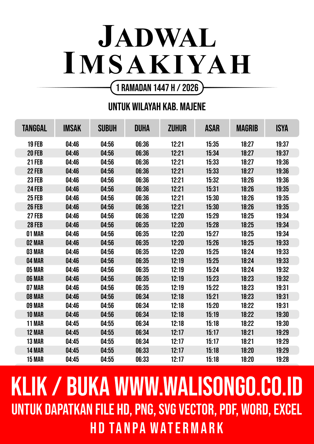 Desain Jadwal imsak Kab. Majene 2026