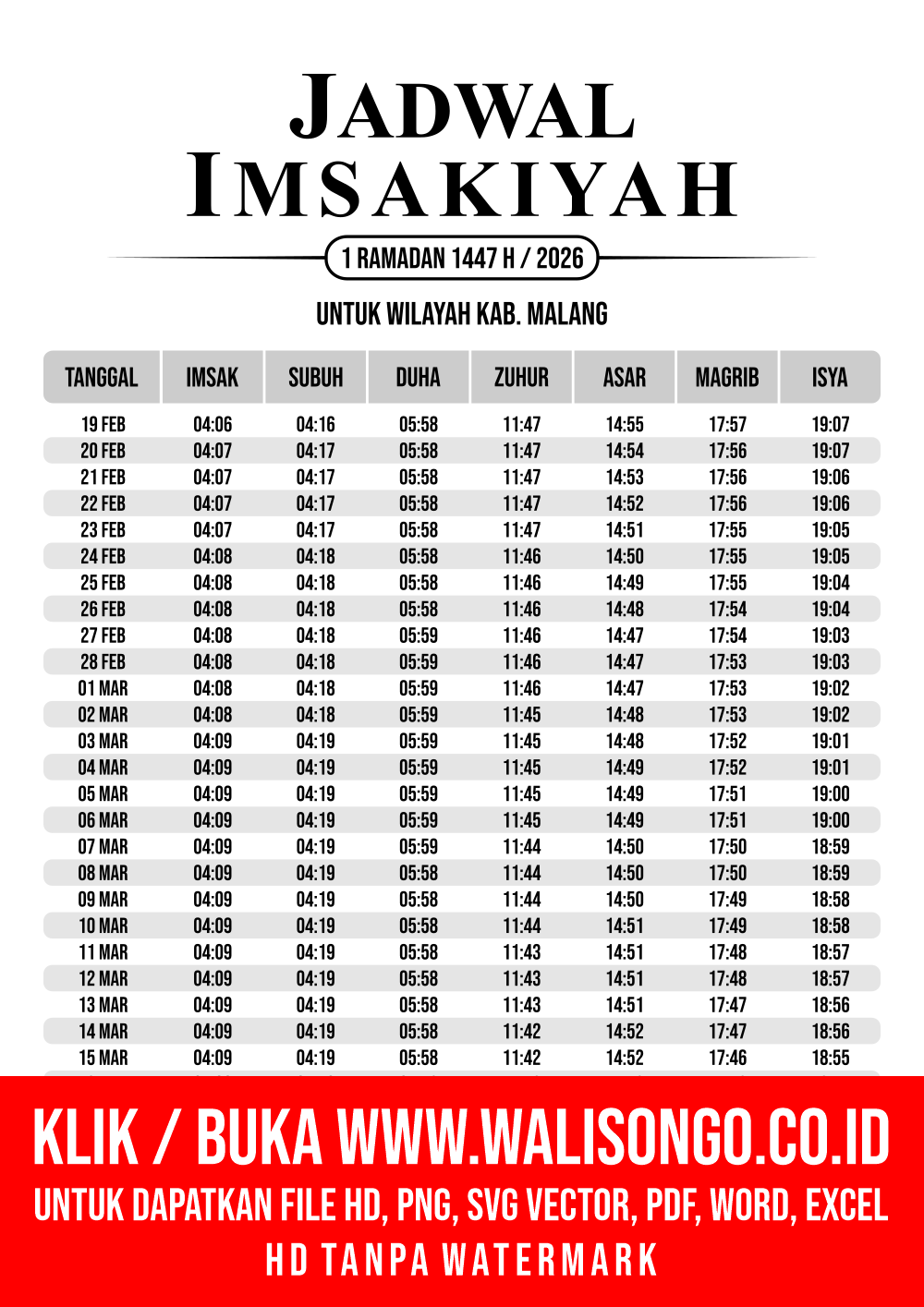Desain Jadwal imsak Kab. Malang 2026