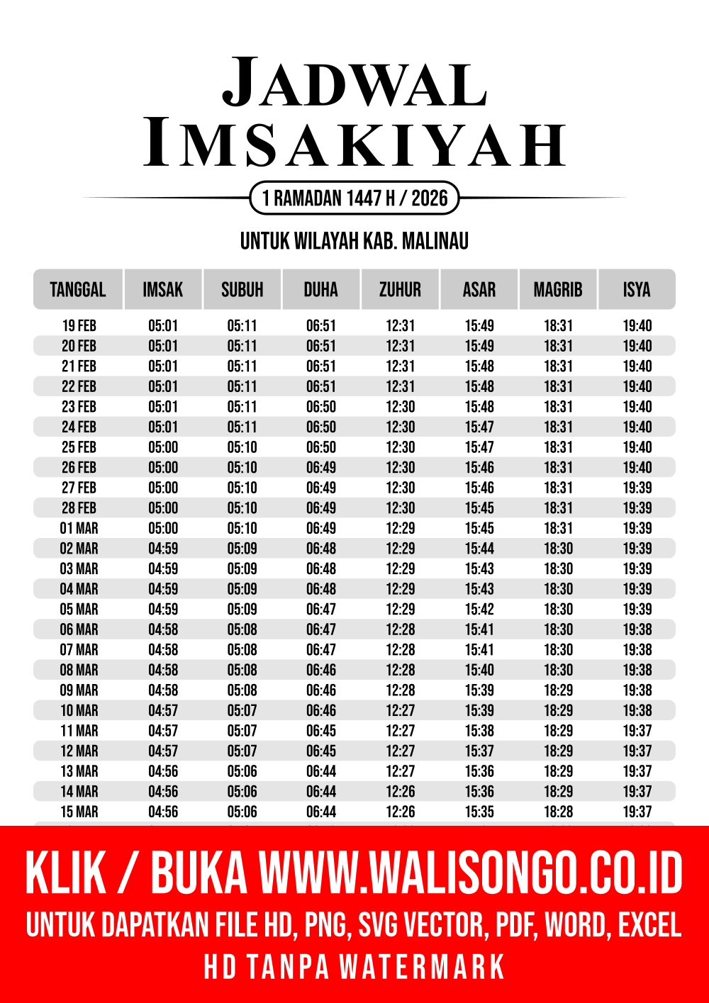 Desain Jadwal imsak Kab. Malinau 2026