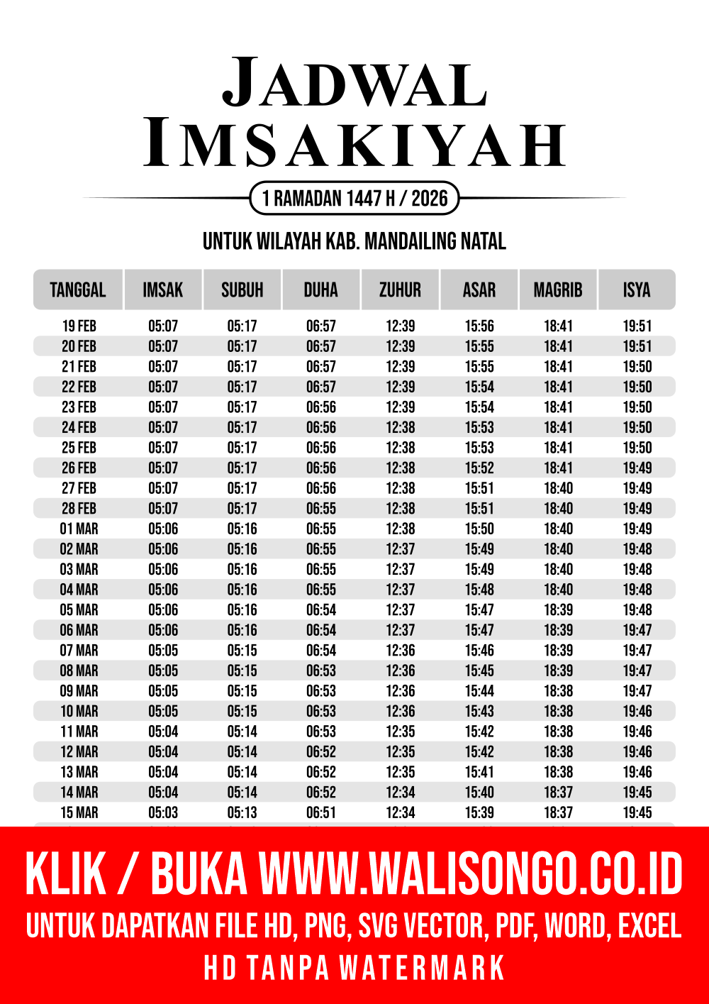 Desain Jadwal imsak Kab. Mandailing Natal 2026