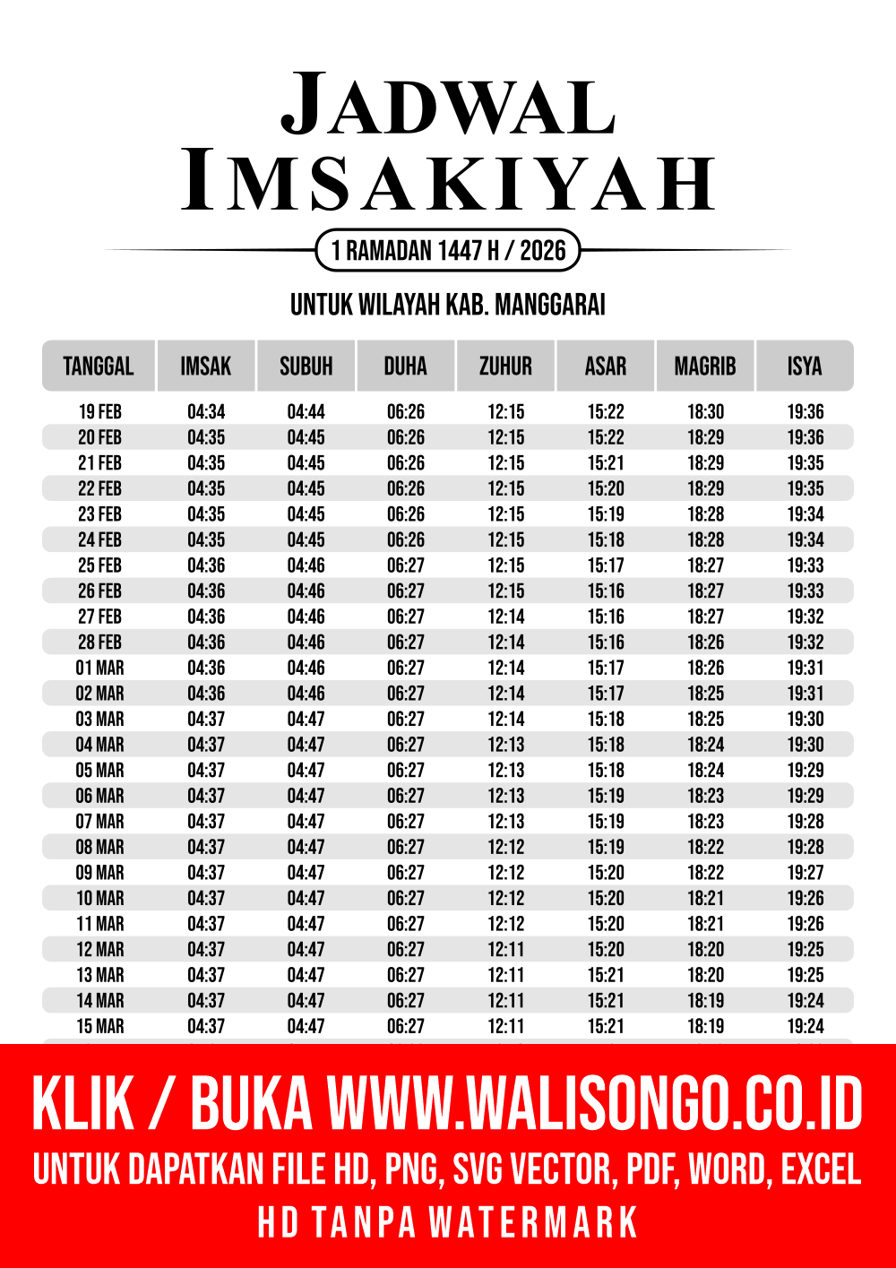 Desain Jadwal imsak Kab. Manggarai 2026