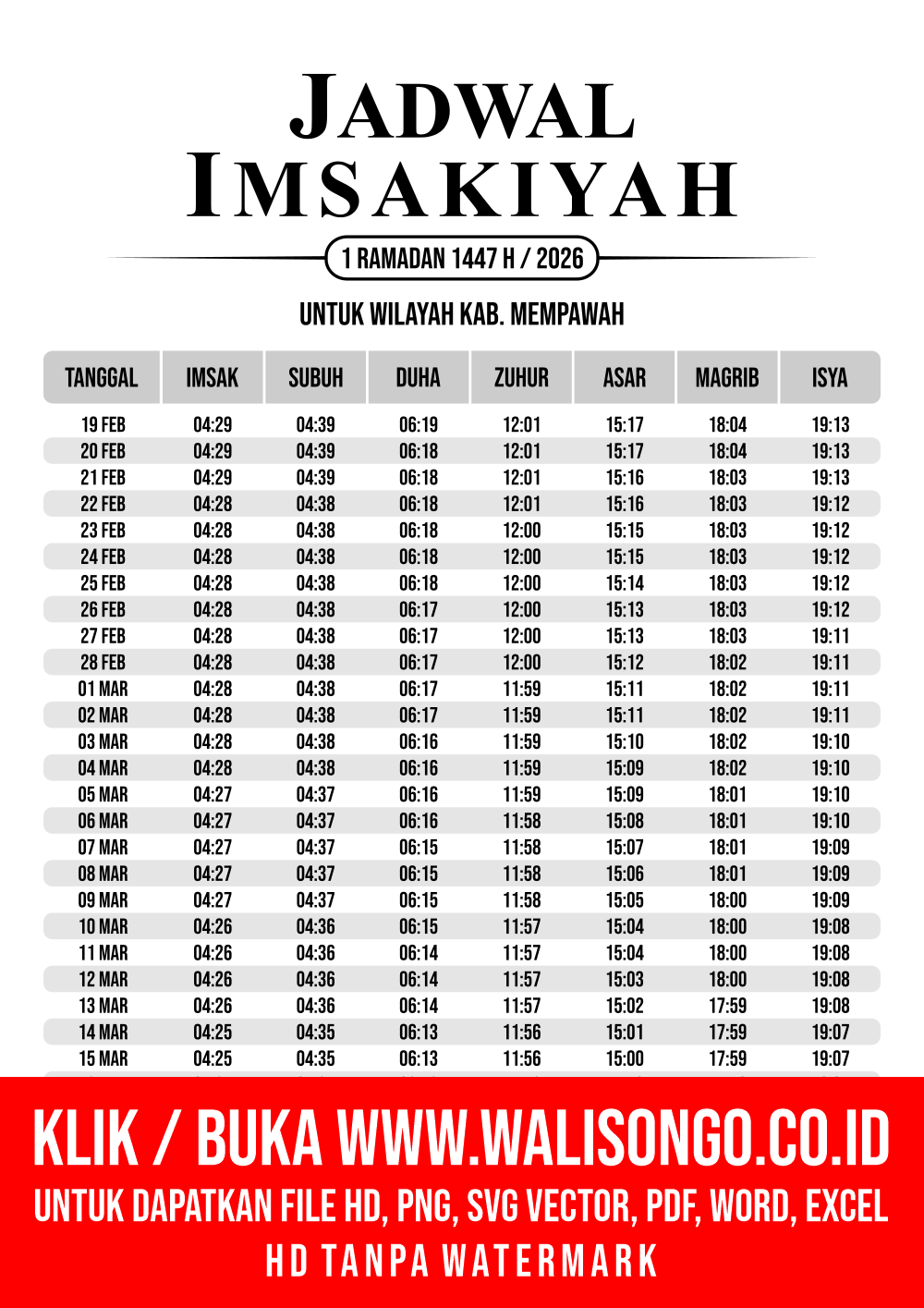 Desain Jadwal imsak Kab. Mempawah 2026