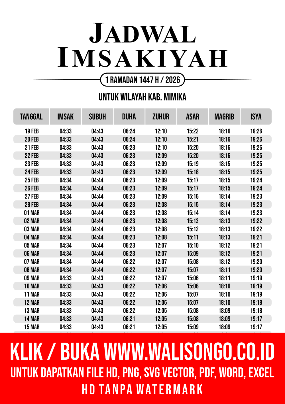 Desain Jadwal imsak Kab. Mimika 2026