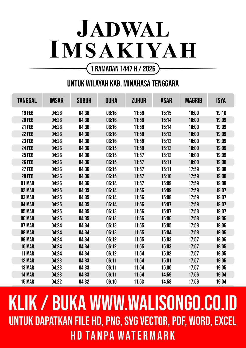Desain Jadwal imsak Kab. Minahasa Tenggara 2026