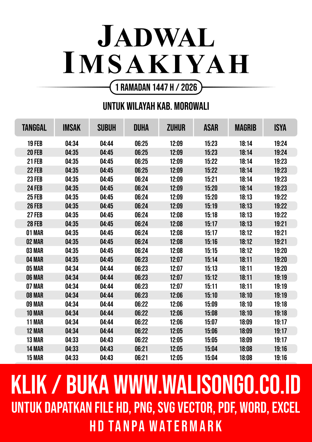 Desain Jadwal imsak Kab. Morowali 2026