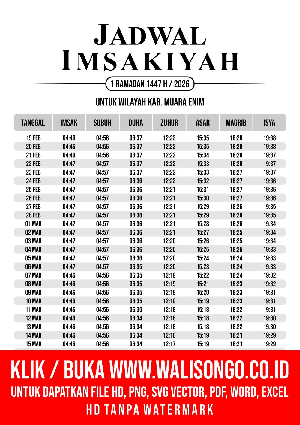 Desain Jadwal imsak Kab. Muara Enim 2026