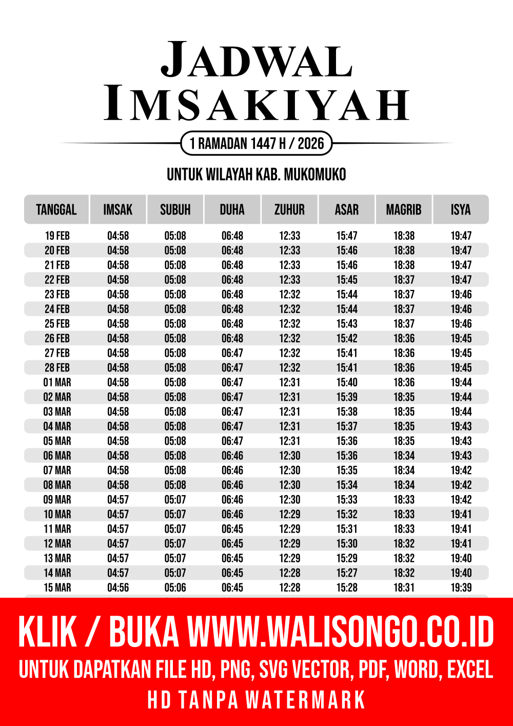 Desain Jadwal imsak Kab. Mukomuko 2026