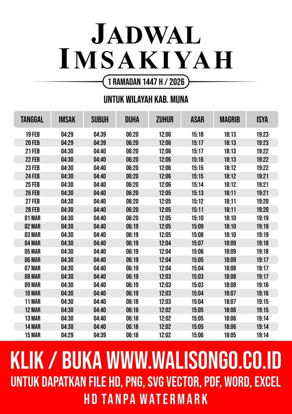 Desain Jadwal imsak Kab. Muna 2026
