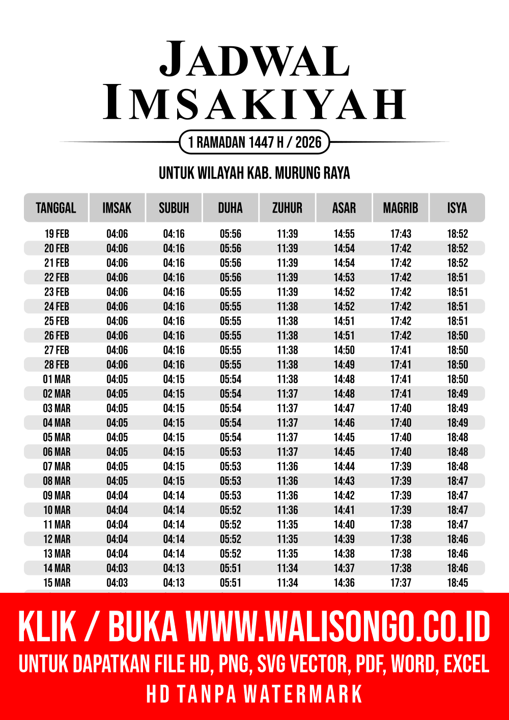 Desain Jadwal imsak Kab. Murung Raya 2026
