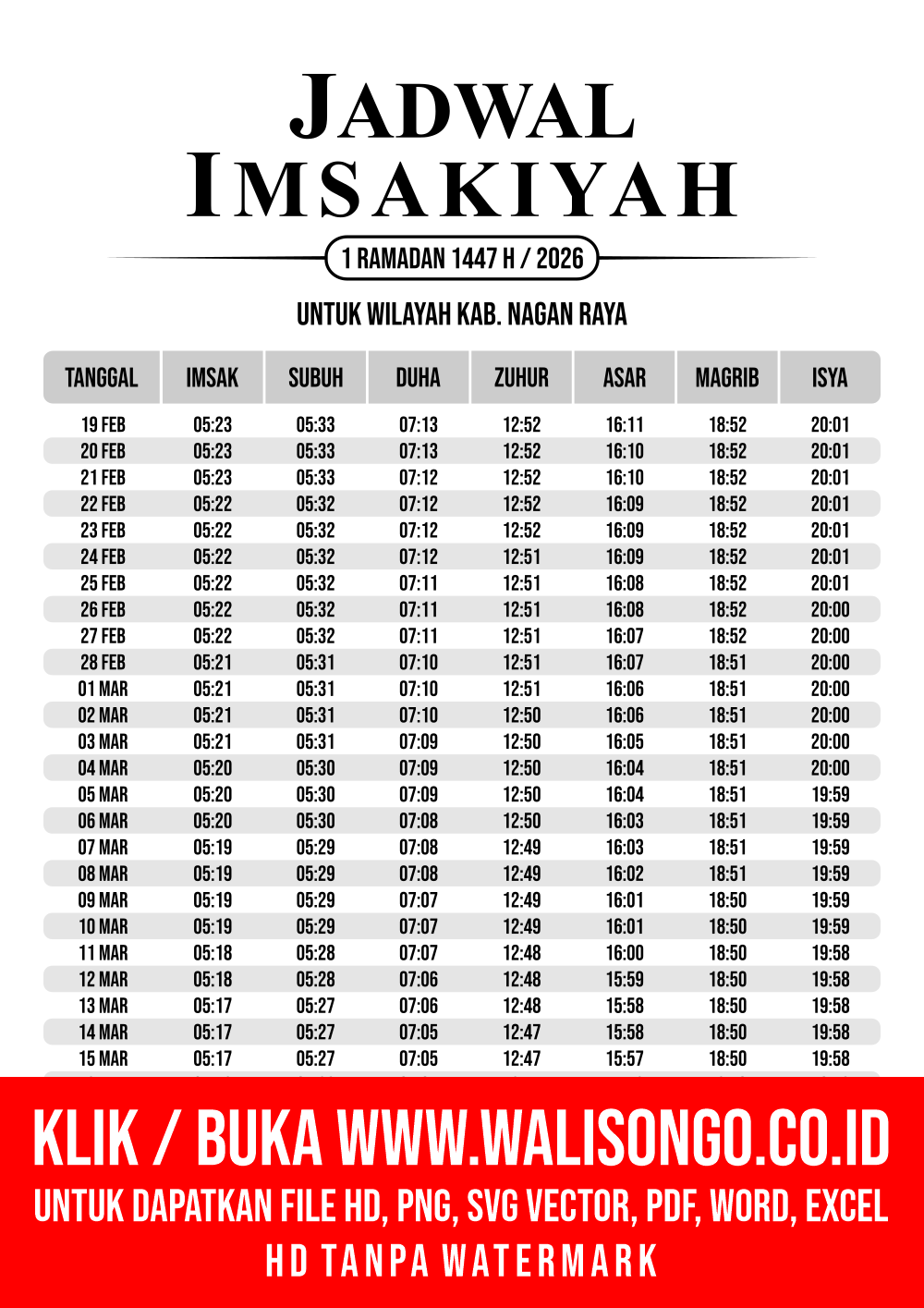 Desain Jadwal imsak Kab. Nagan Raya 2026