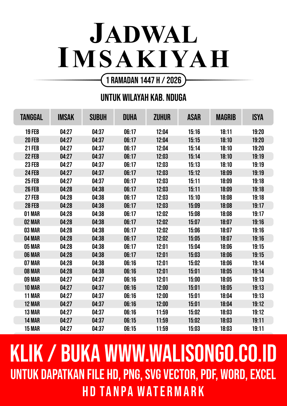 Desain Jadwal imsak Kab. Nduga 2026