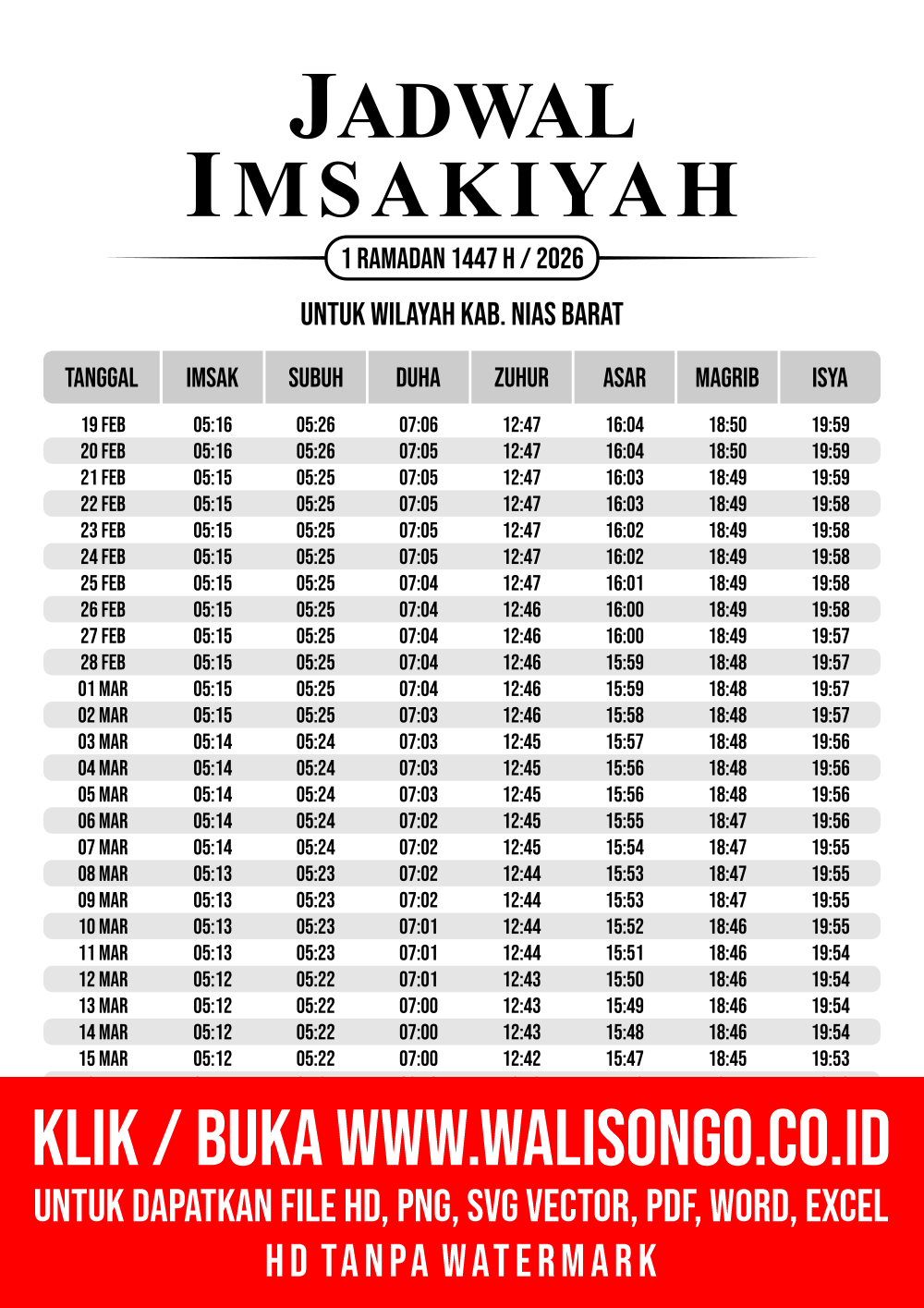 Desain Jadwal imsak Kab. Nias Barat 2026