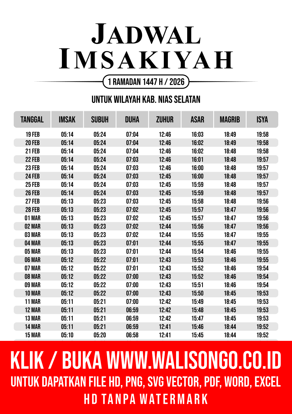 Desain Jadwal imsak Kab. Nias Selatan 2026