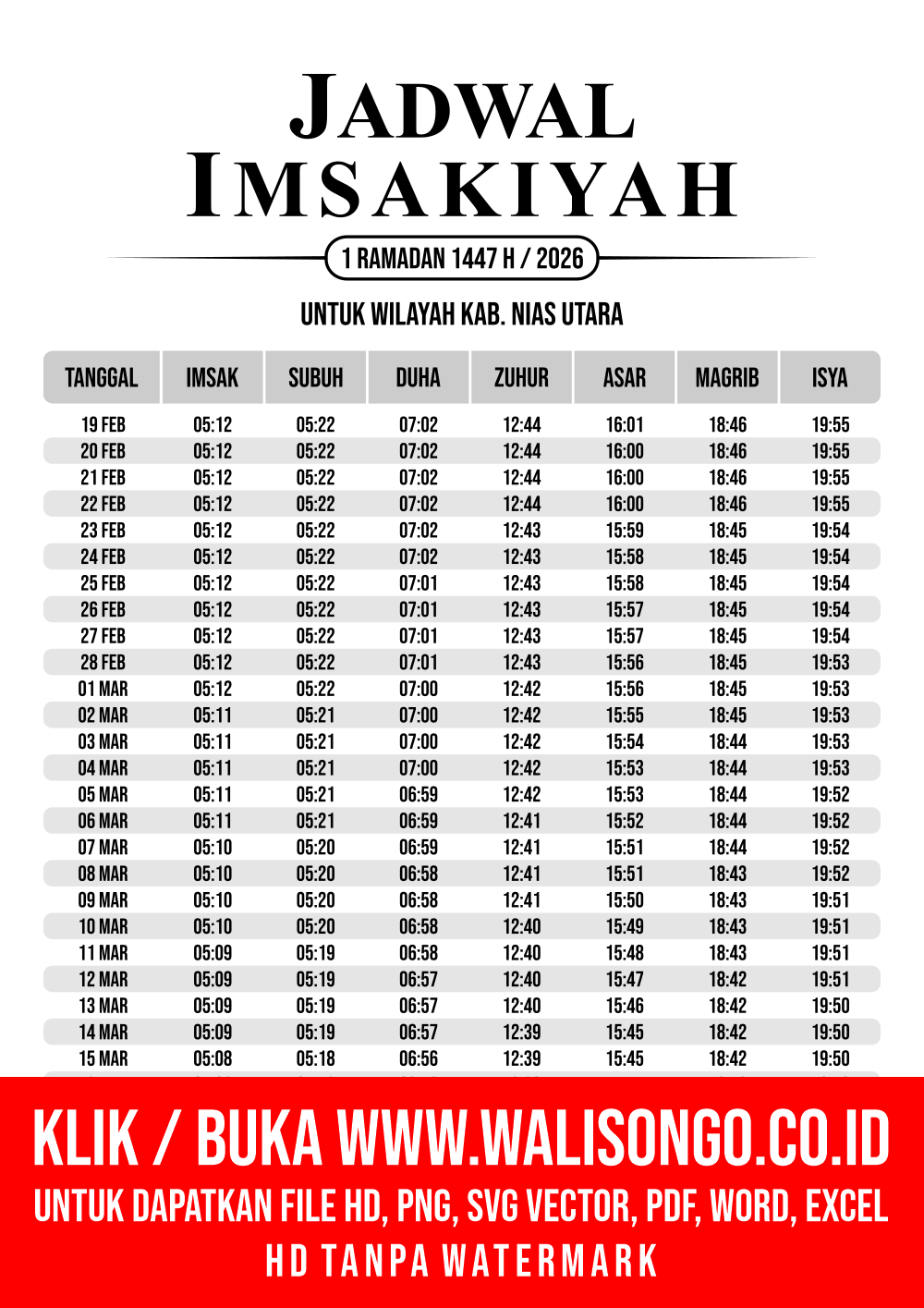Desain Jadwal imsak Kab. Nias Utara 2026