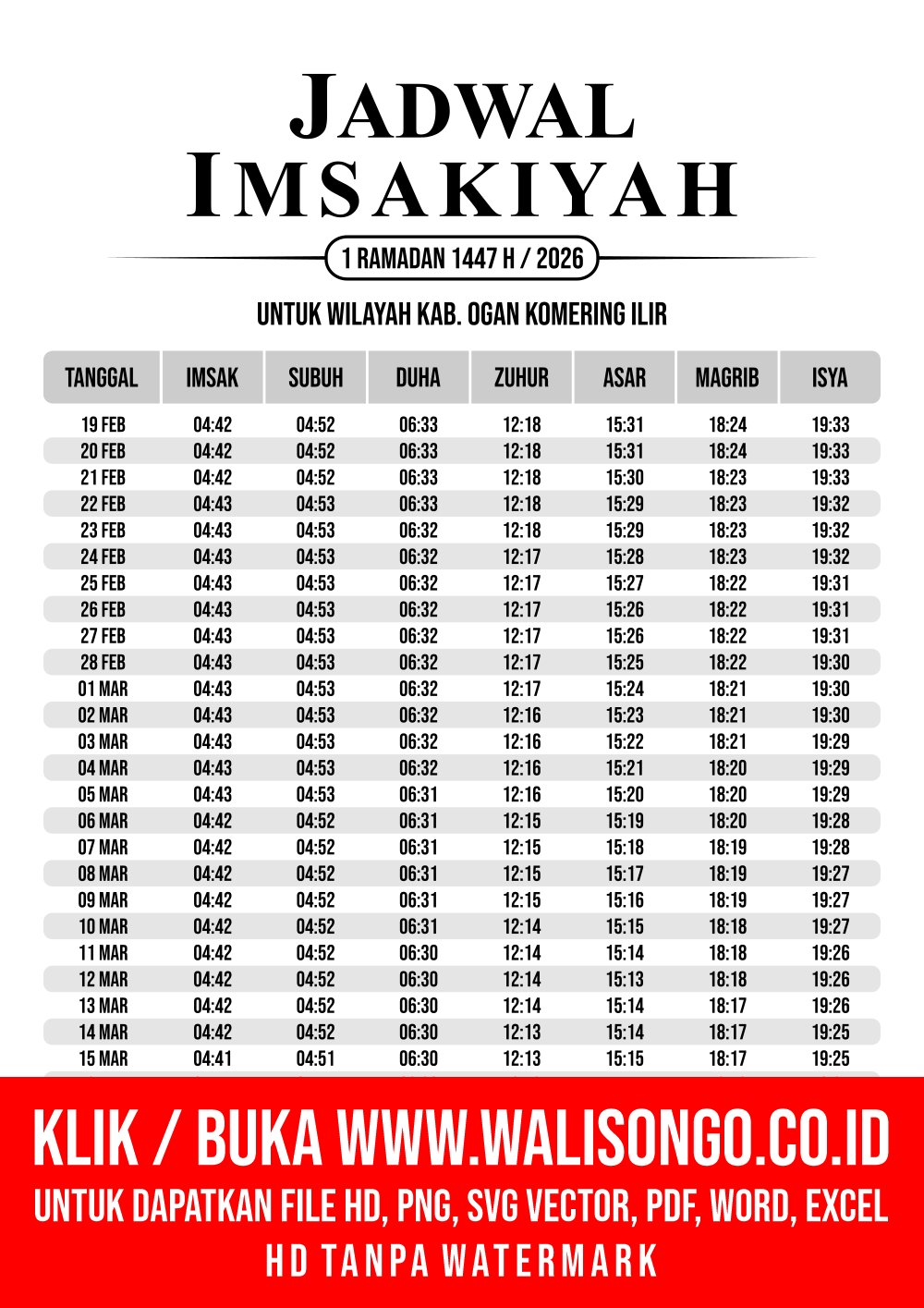 Desain Jadwal imsak Kab. Ogan Komering Ilir 2026