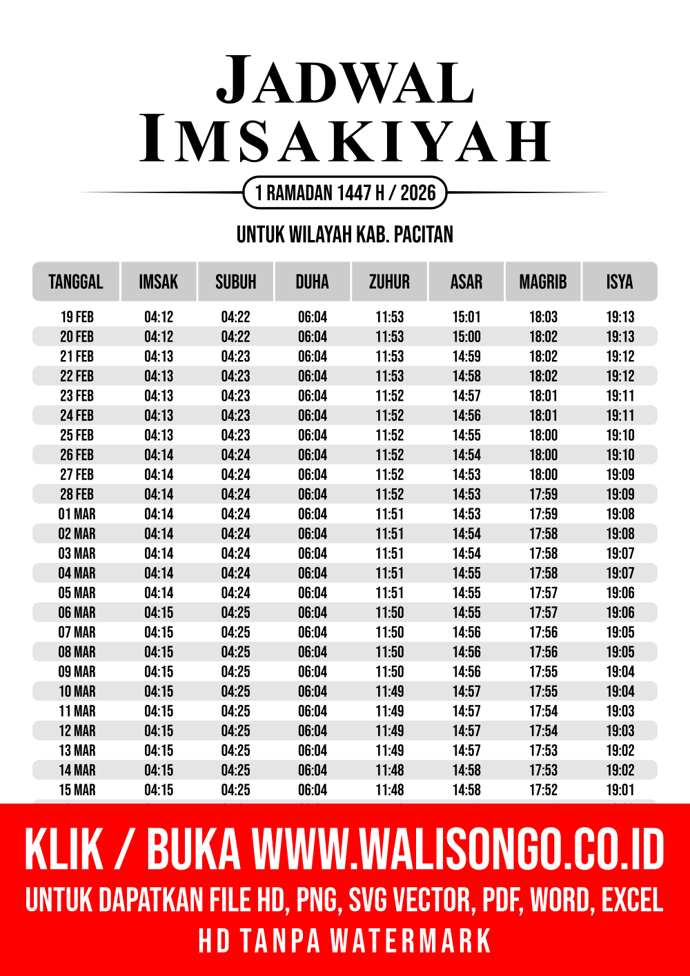 Desain Jadwal imsak Kab. Pacitan 2026