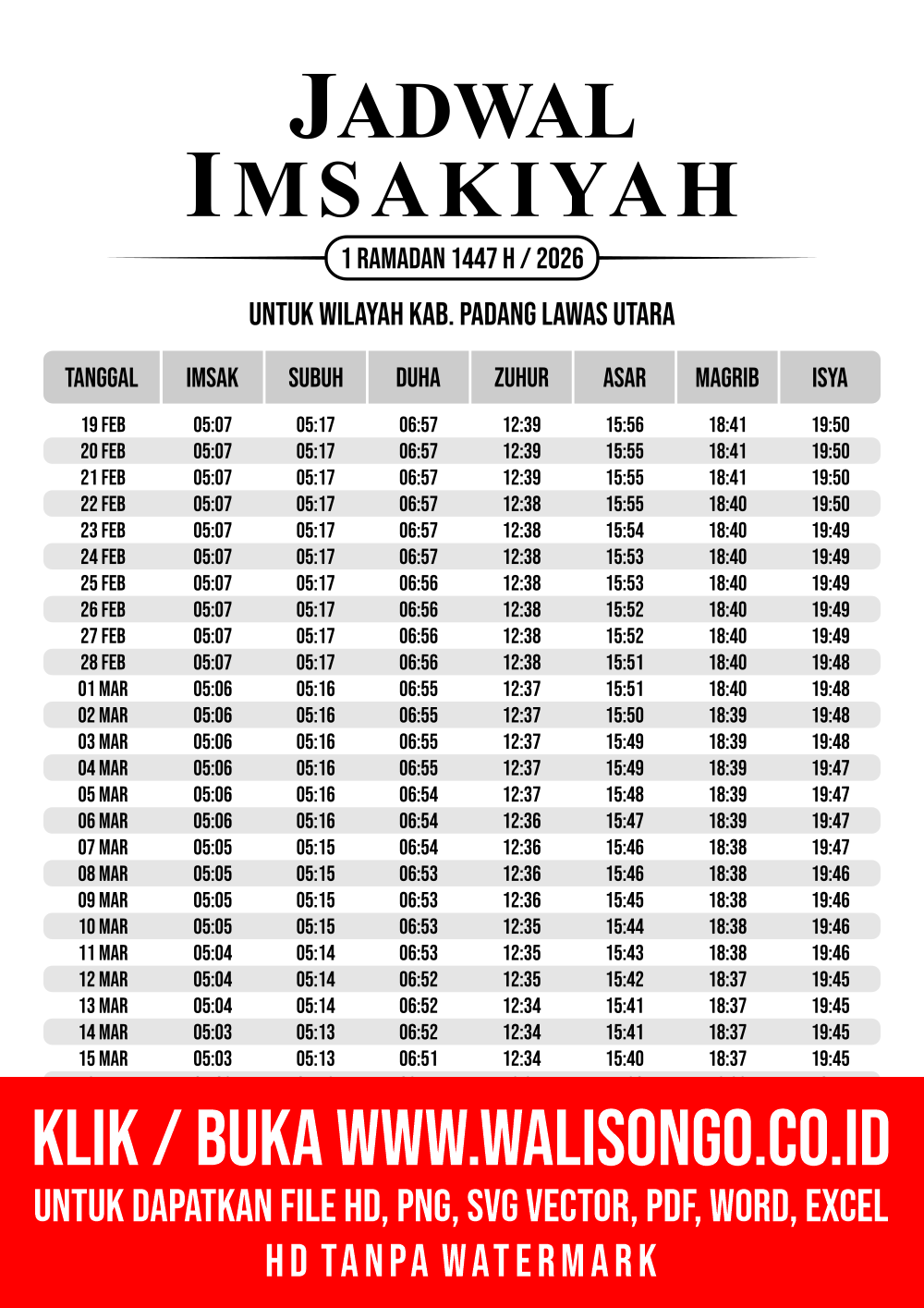 Desain Jadwal imsak Kab. Padang Lawas Utara 2026