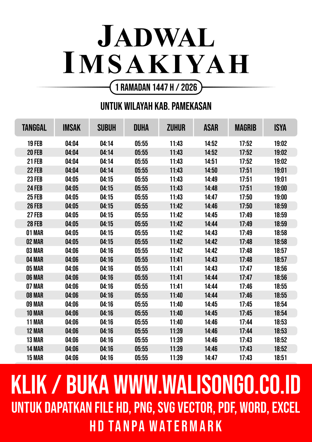 Desain Jadwal imsak Kab. Pamekasan 2026