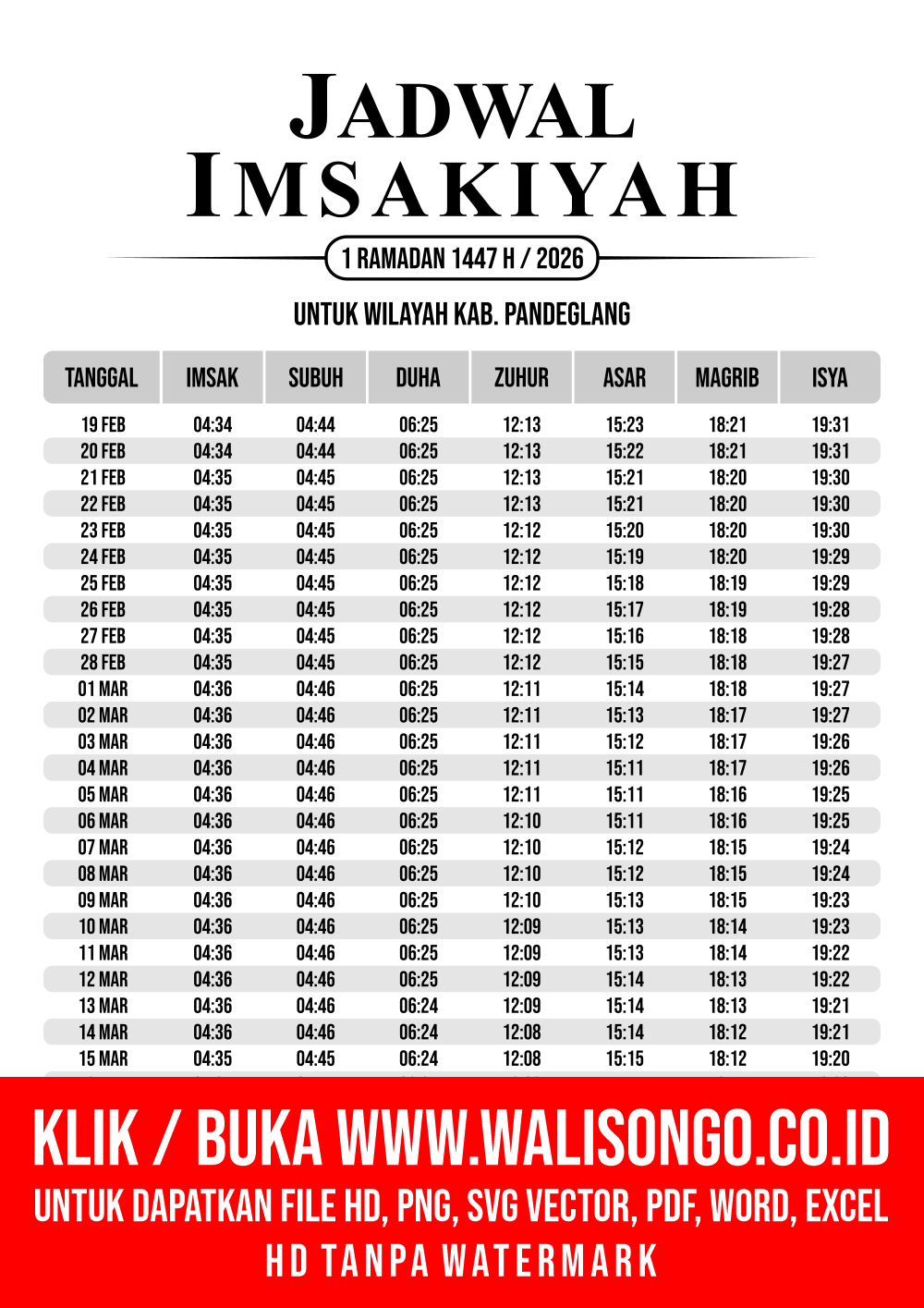 Desain Jadwal imsak Kab. Pandeglang 2026