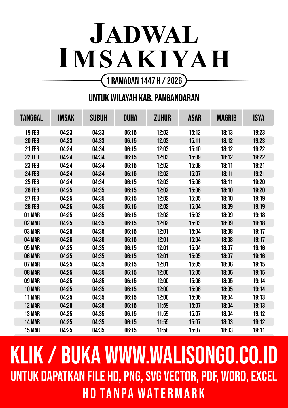 Desain Jadwal imsak Kab. Pangandaran 2026