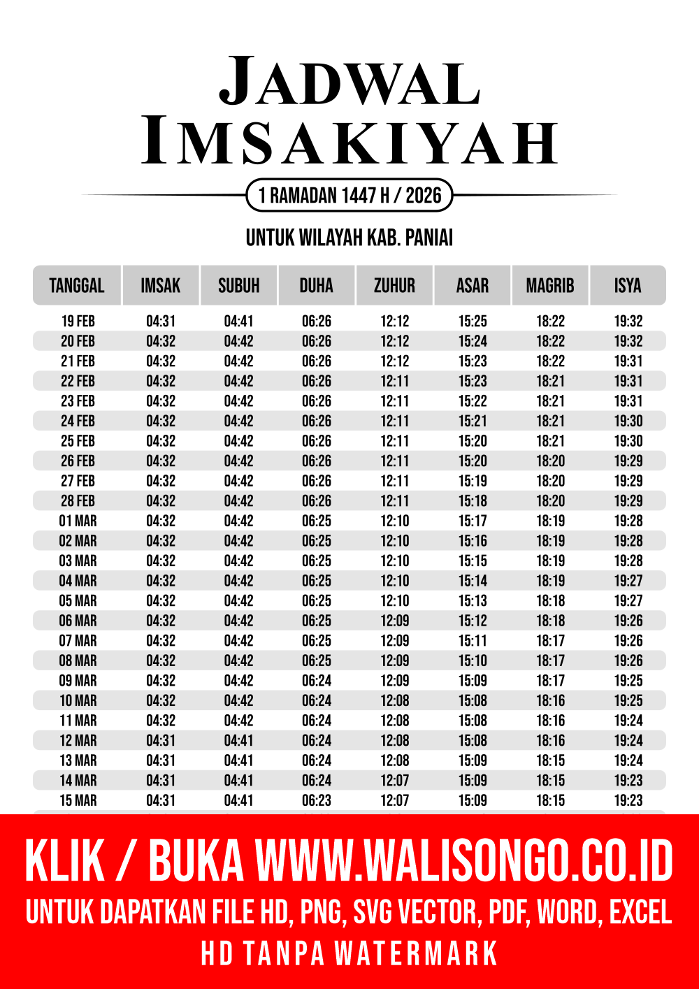 Desain Jadwal imsak Kab. Paniai 2026