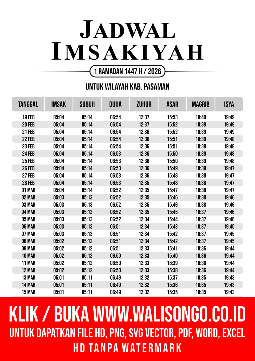 Desain Jadwal imsak Kab. Pasaman 2026