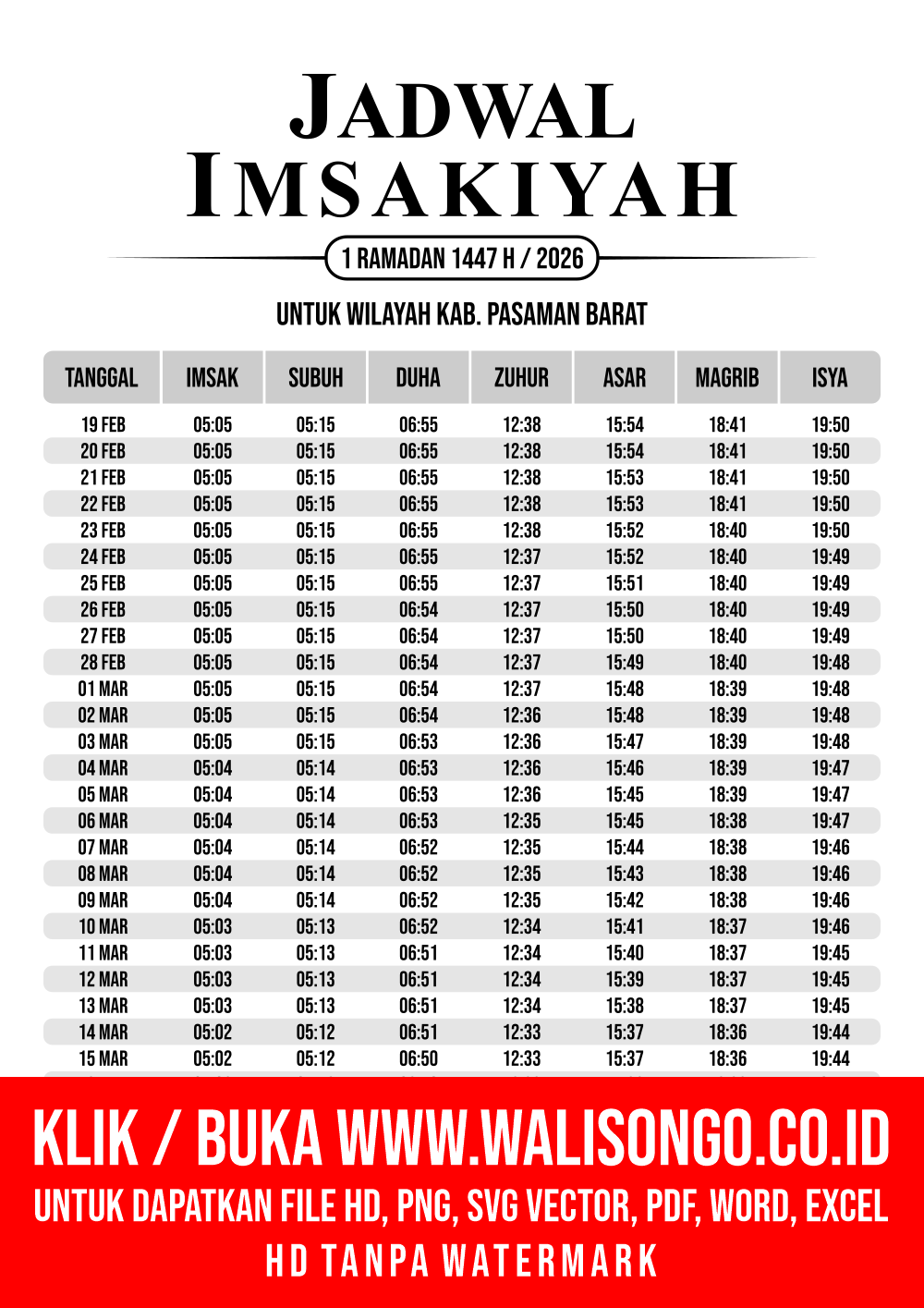 Desain Jadwal imsak Kab. Pasaman Barat 2026