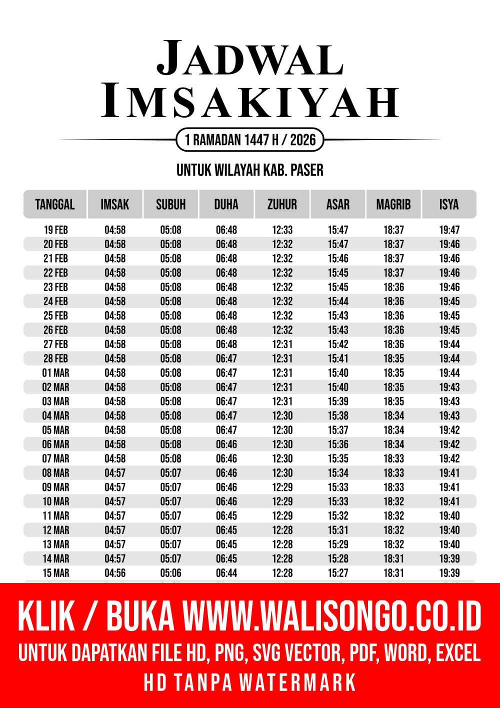 Desain Jadwal imsak Kab. Paser 2026