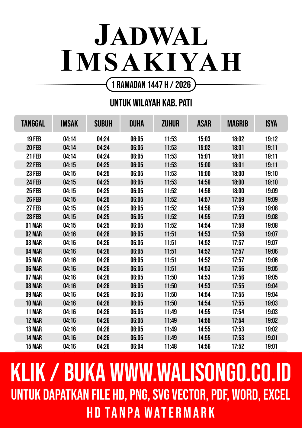 Desain Jadwal imsak Kab. Pati 2026