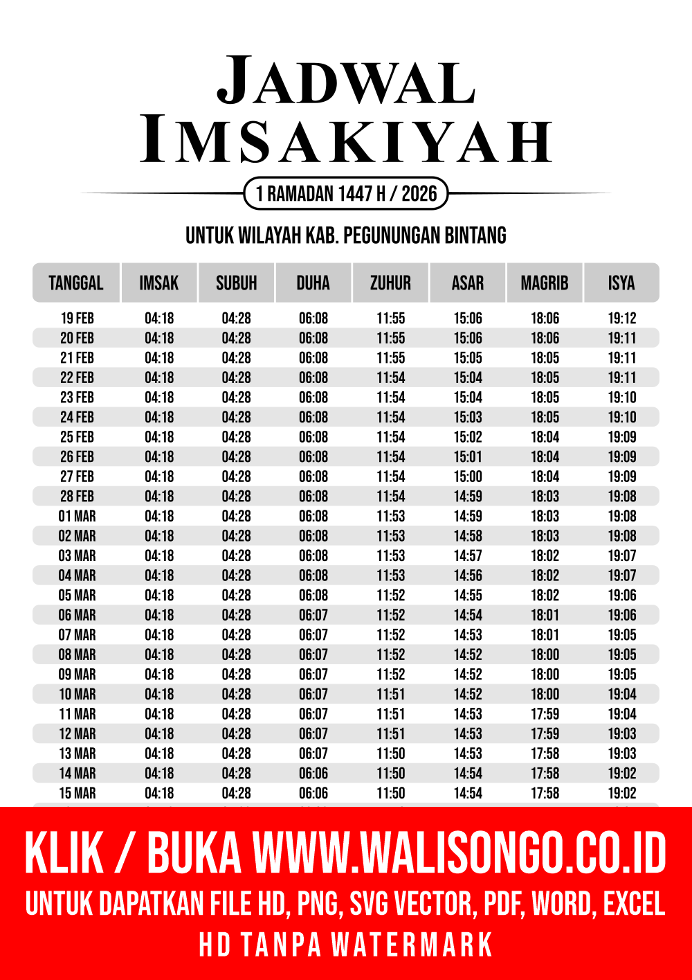 Desain Jadwal imsak Kab. Pegunungan Bintang 2026