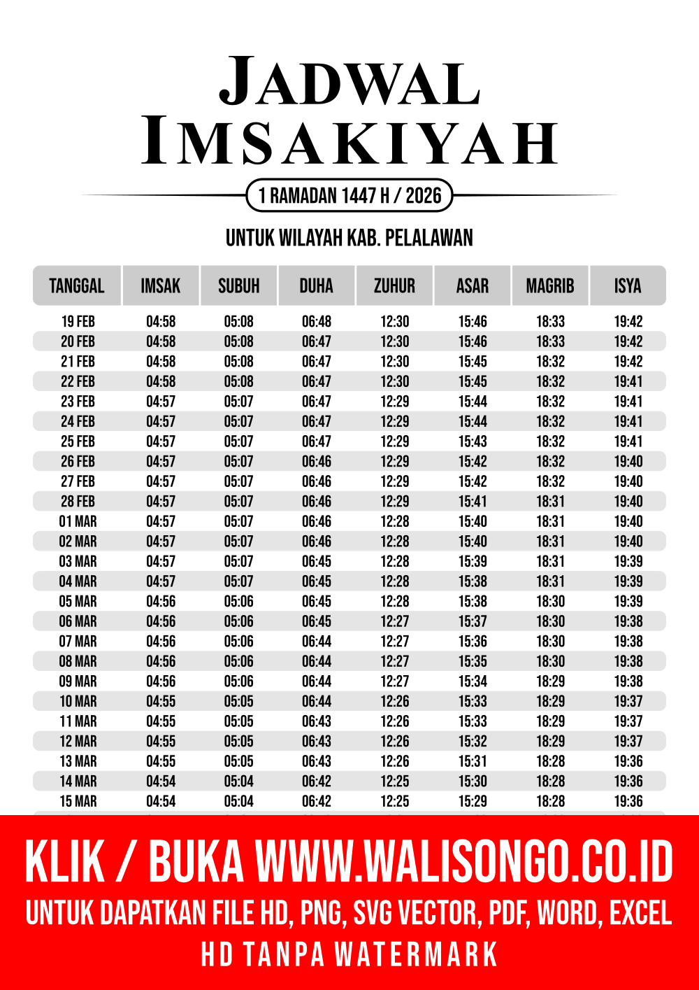 Desain Jadwal imsak Kab. Pelalawan 2026