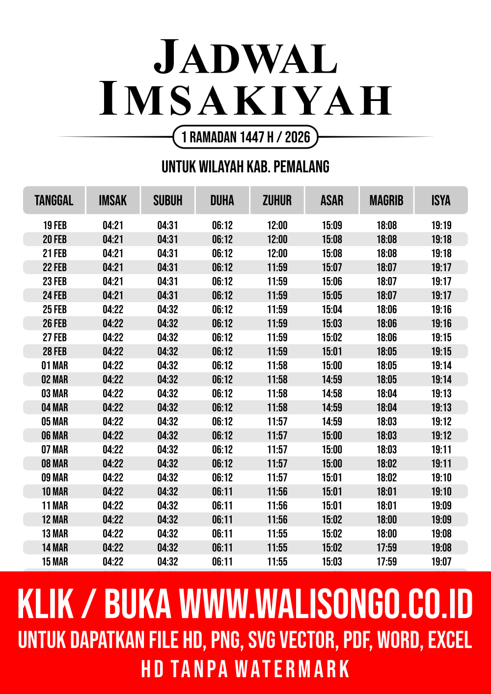 Desain Jadwal imsak Kab. Pemalang 2026