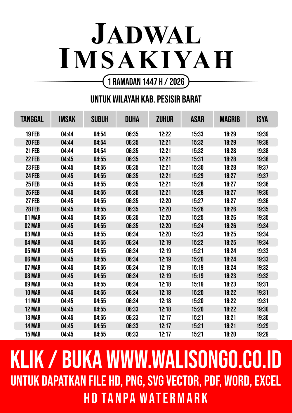 Desain Jadwal imsak Kab. Pesisir Barat 2026
