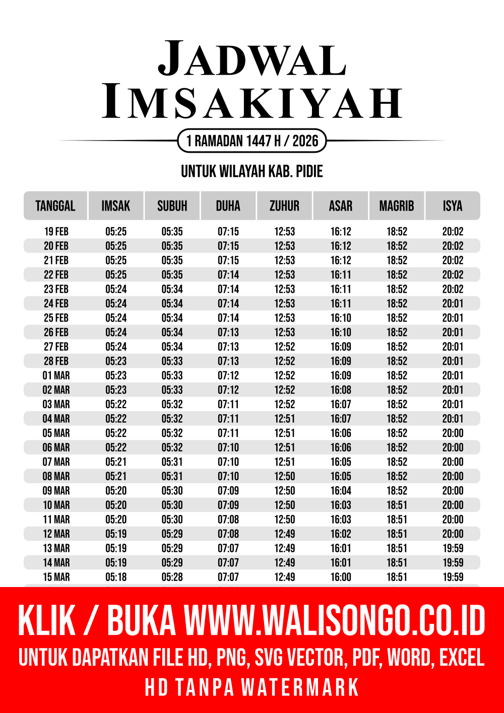 Desain Jadwal imsak Kab. Pidie 2026
