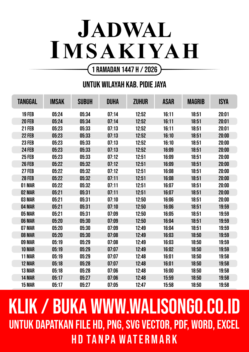 Desain Jadwal imsak Kab. Pidie Jaya 2026