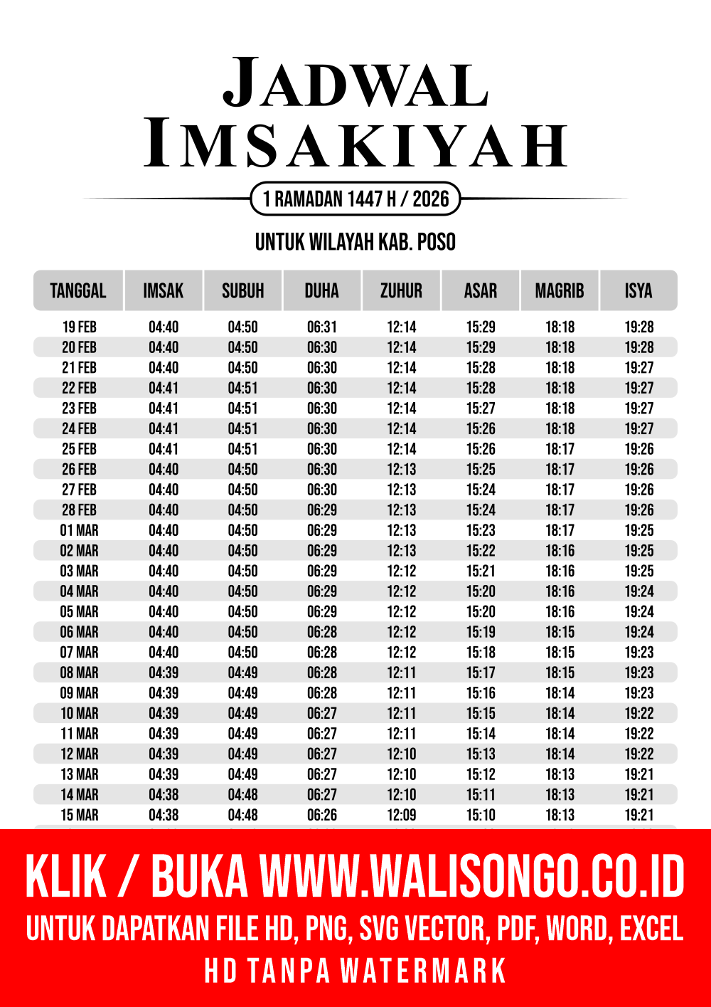 Desain Jadwal imsak Kab. Poso 2026