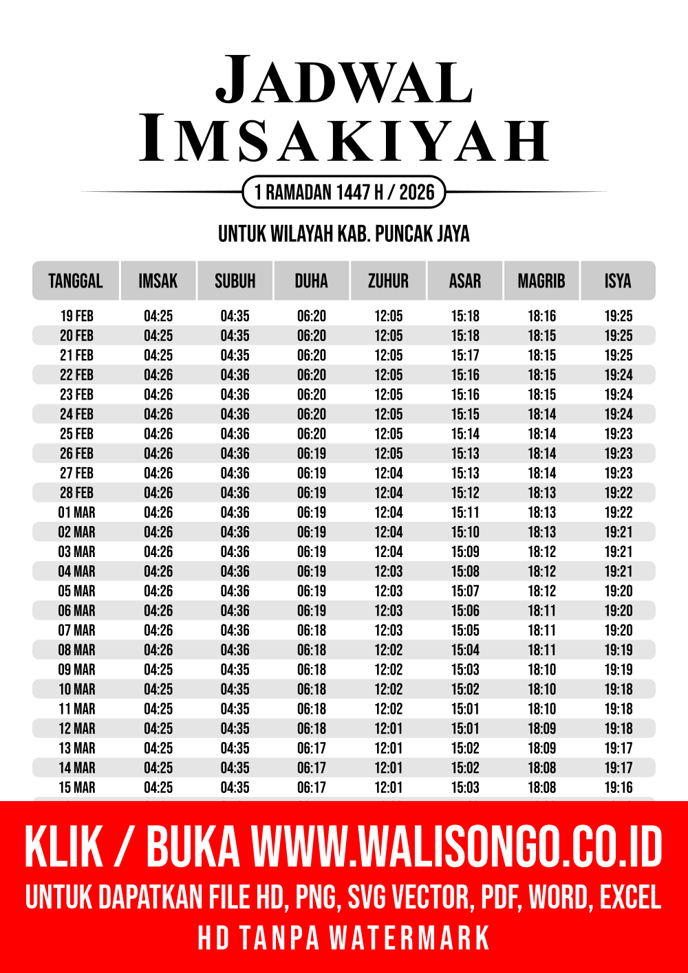 Desain Jadwal imsak Kab. Puncak Jaya 2026