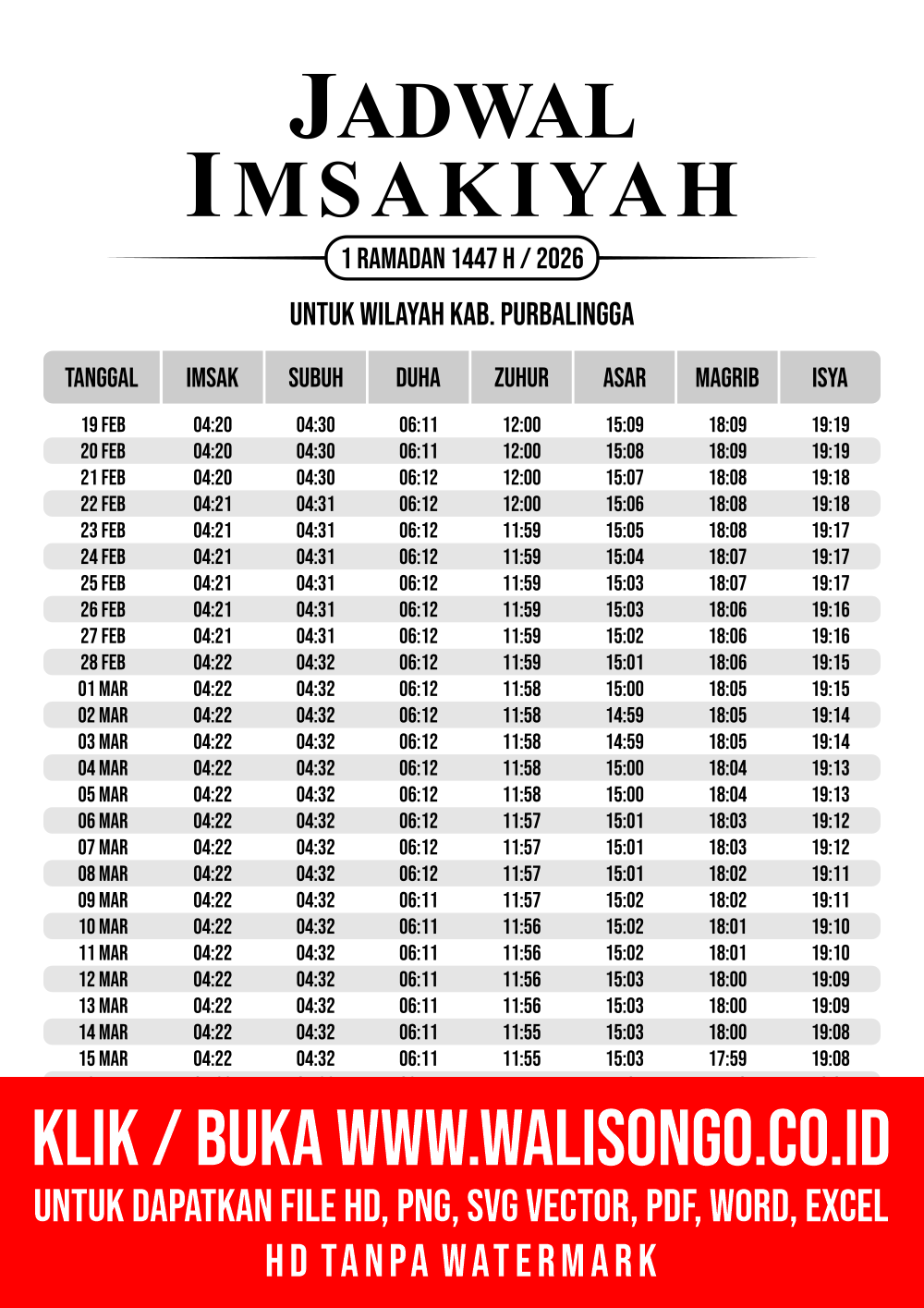 Desain Jadwal imsak Kab. Purbalingga 2026