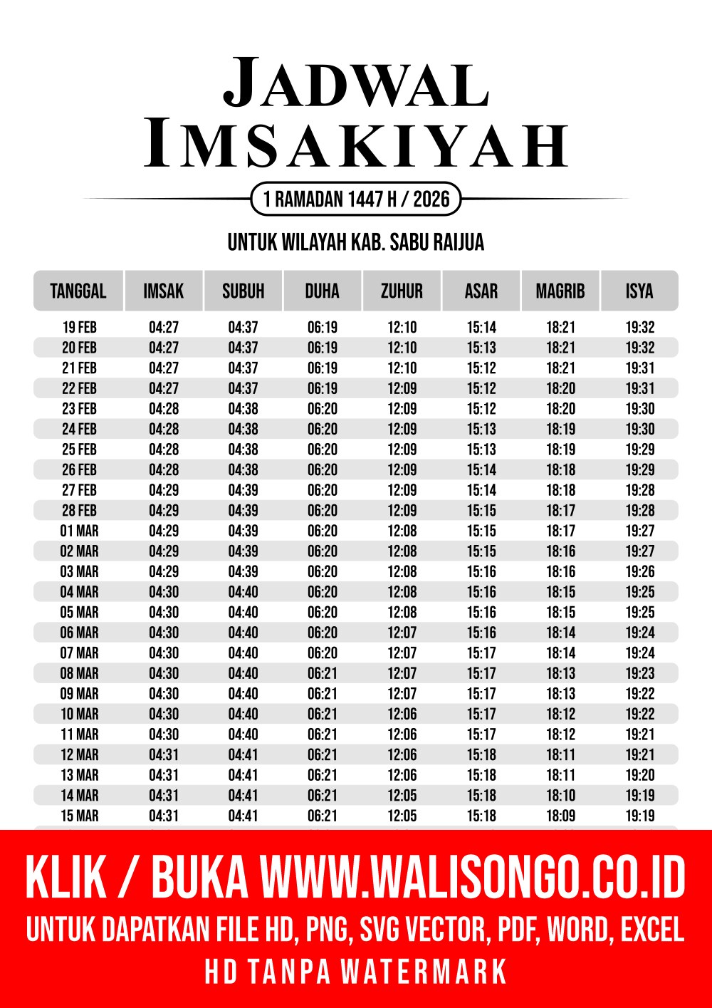 Desain Jadwal imsak Kab. Sabu Raijua 2026