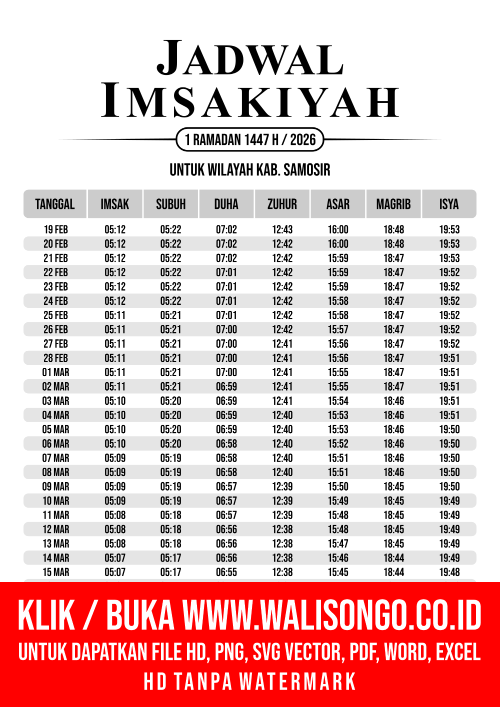 Desain Jadwal imsak Kab. Samosir 2026