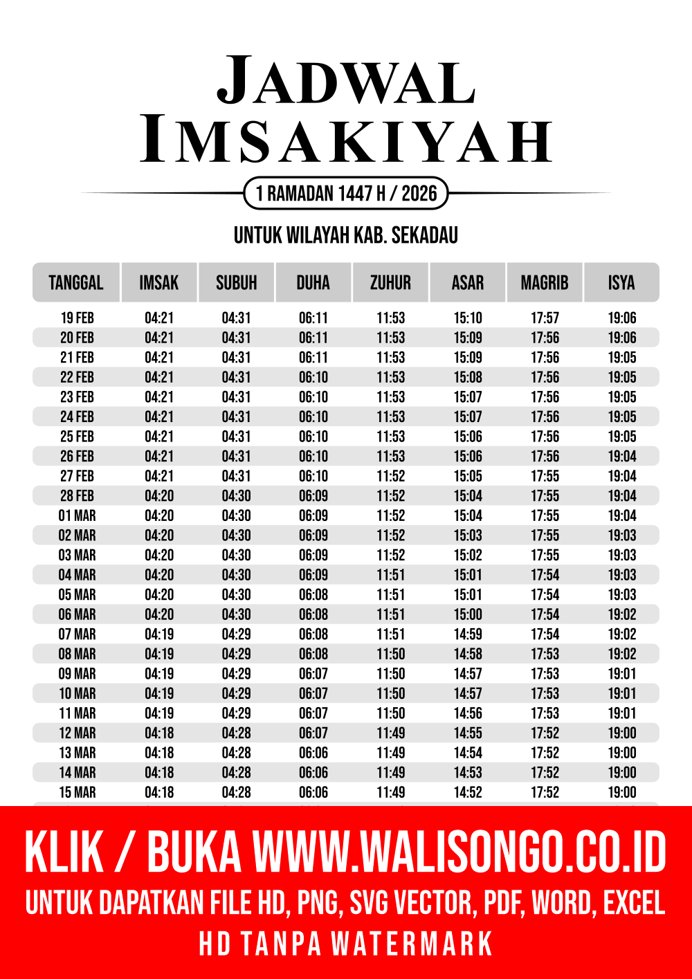 Desain Jadwal imsak Kab. Sekadau 2026