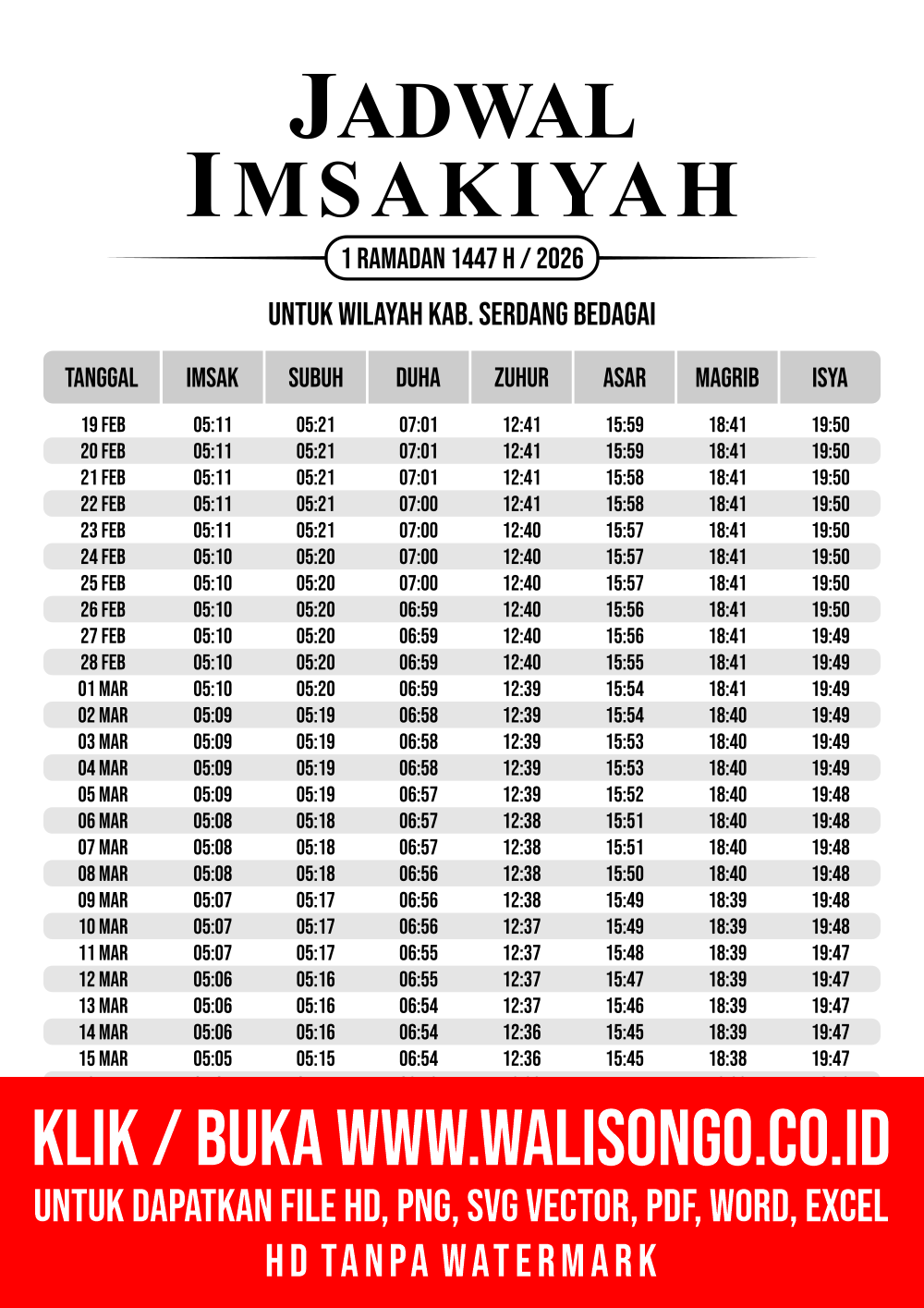Desain Jadwal imsak Kab. Serdang Bedagai 2026