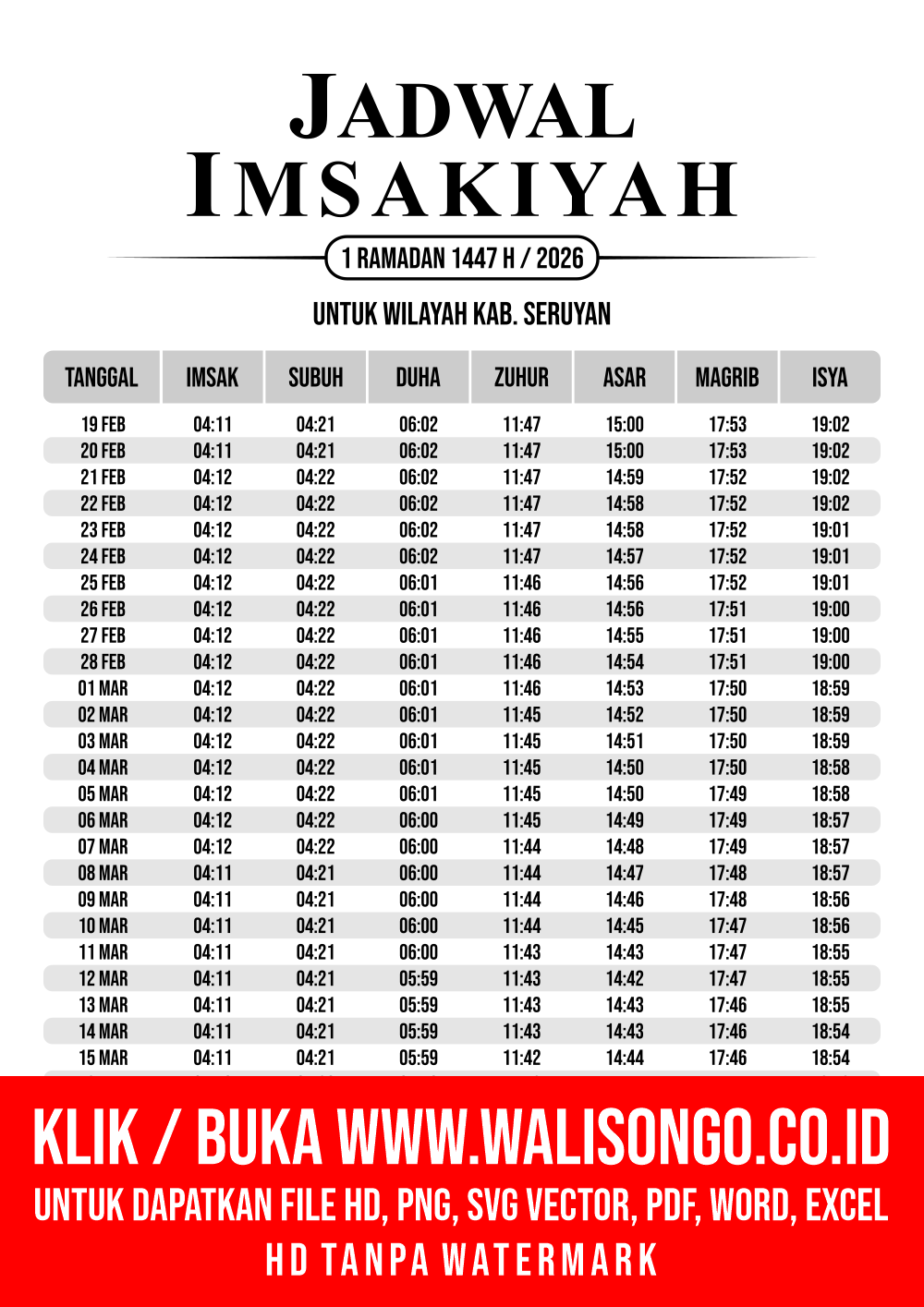 Desain Jadwal imsak Kab. Seruyan 2026