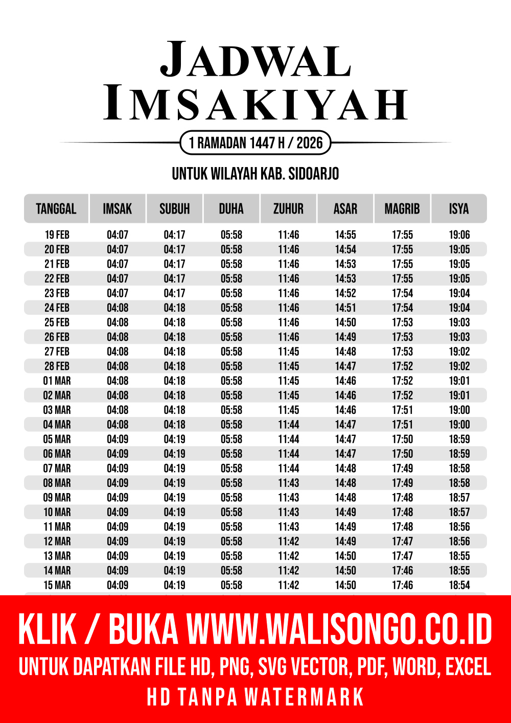 Desain Jadwal imsak Kab. Sidoarjo 2026