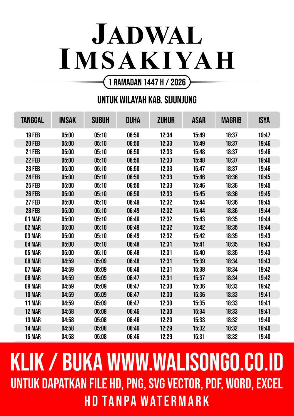 Desain Jadwal imsak Kab. Sijunjung 2026